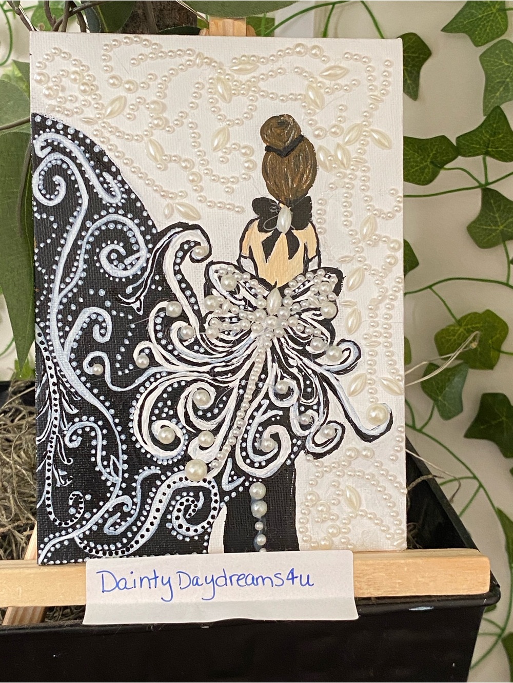 Pearls After midnight A 5X7 Acrylic Painting With 3D Stickers - Picture 4 of 5